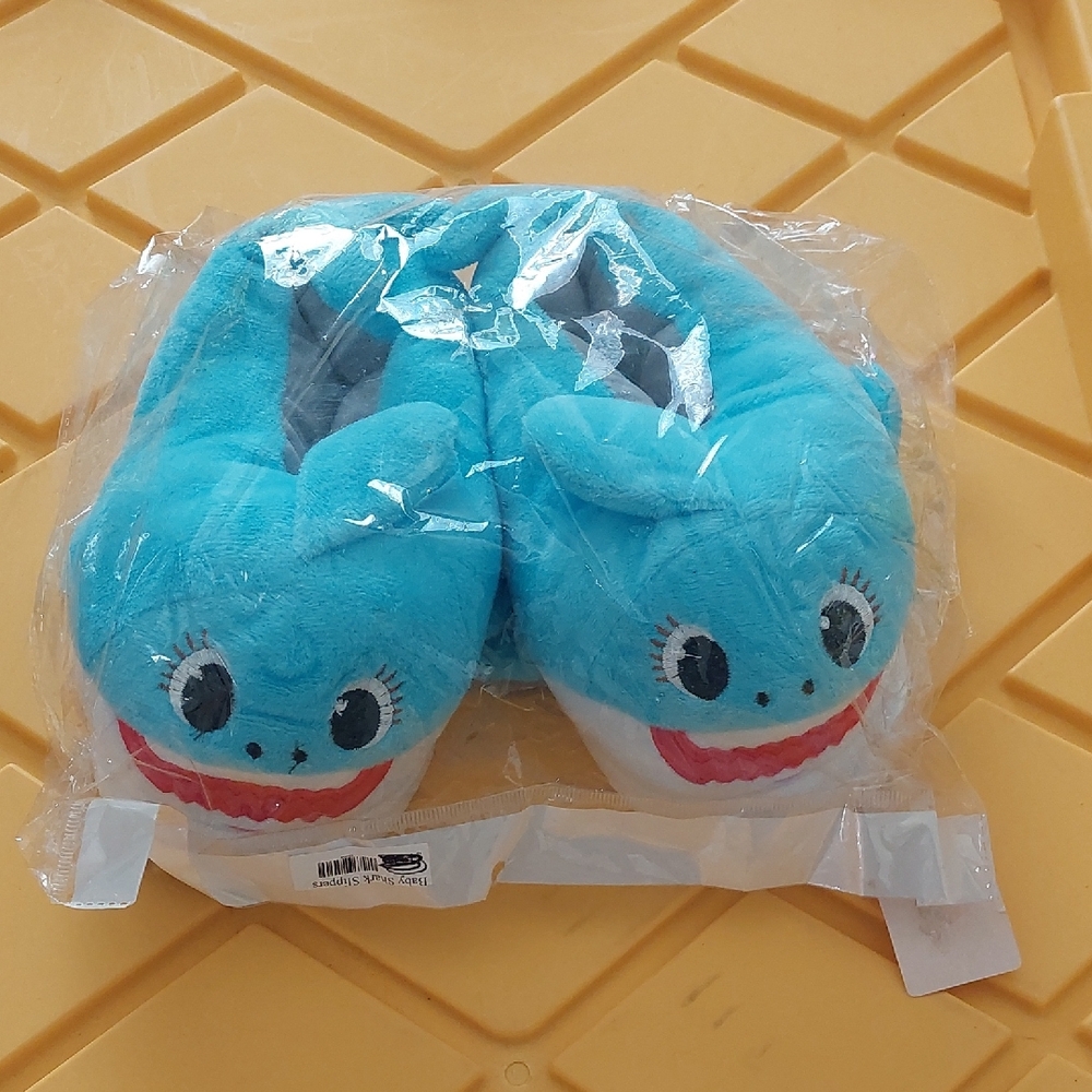Blue Shark Plush Slippers